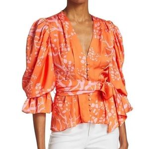 PATBO Coral Print Button-Front Blouse NWT
